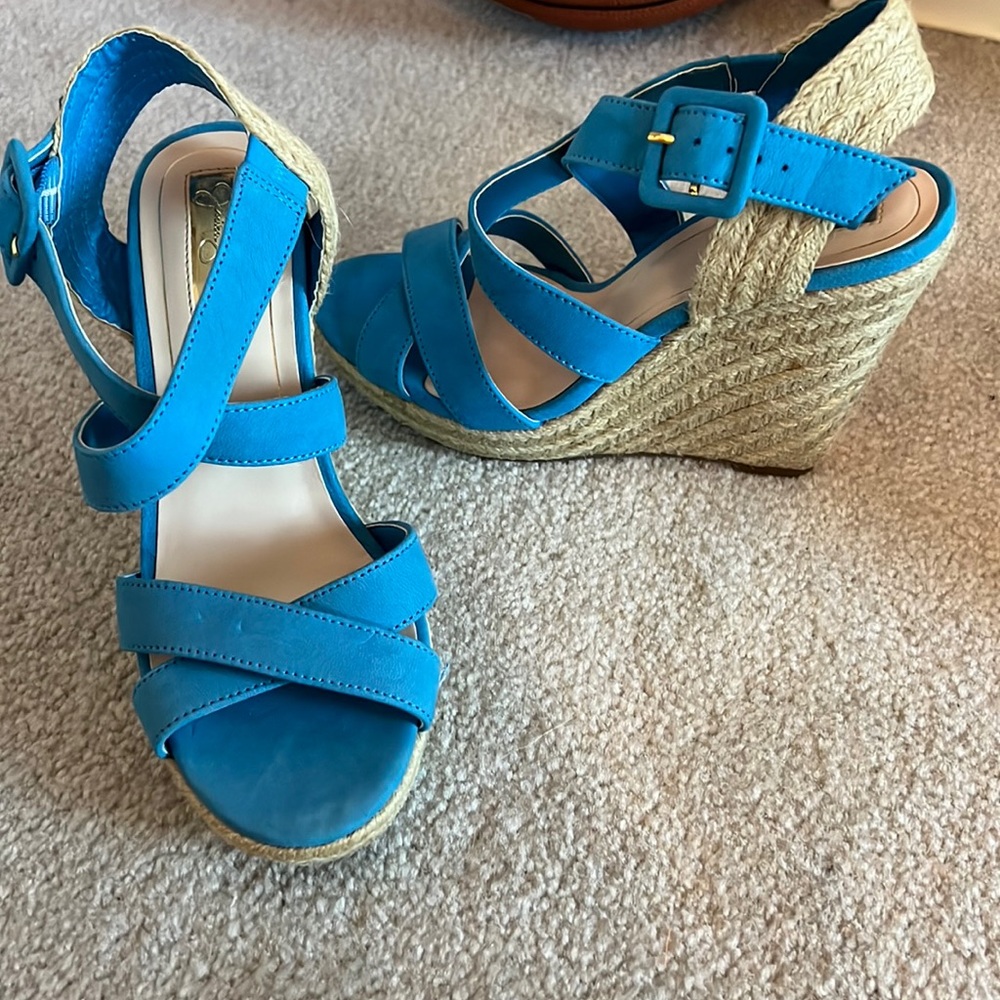 Jessica Simpson blue wedge heels